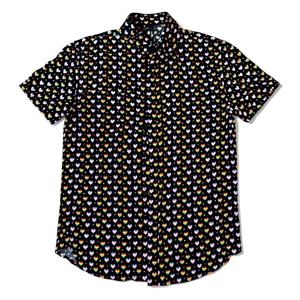 NEW PHLUID Project Men's Pride Rainbow Hearts Button Up Shirt Size XS